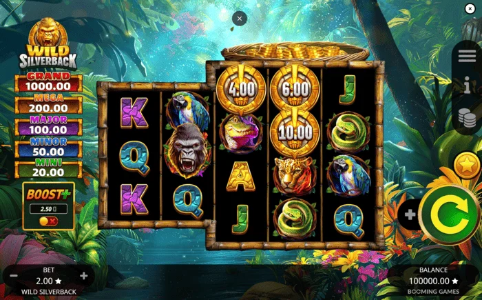 Wild Silverback – glavni zaslon igre s mrežom 3-3-4-4-4