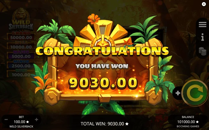 Wild Silverback – ukupan ukupni dobitak za rundu Free Spins